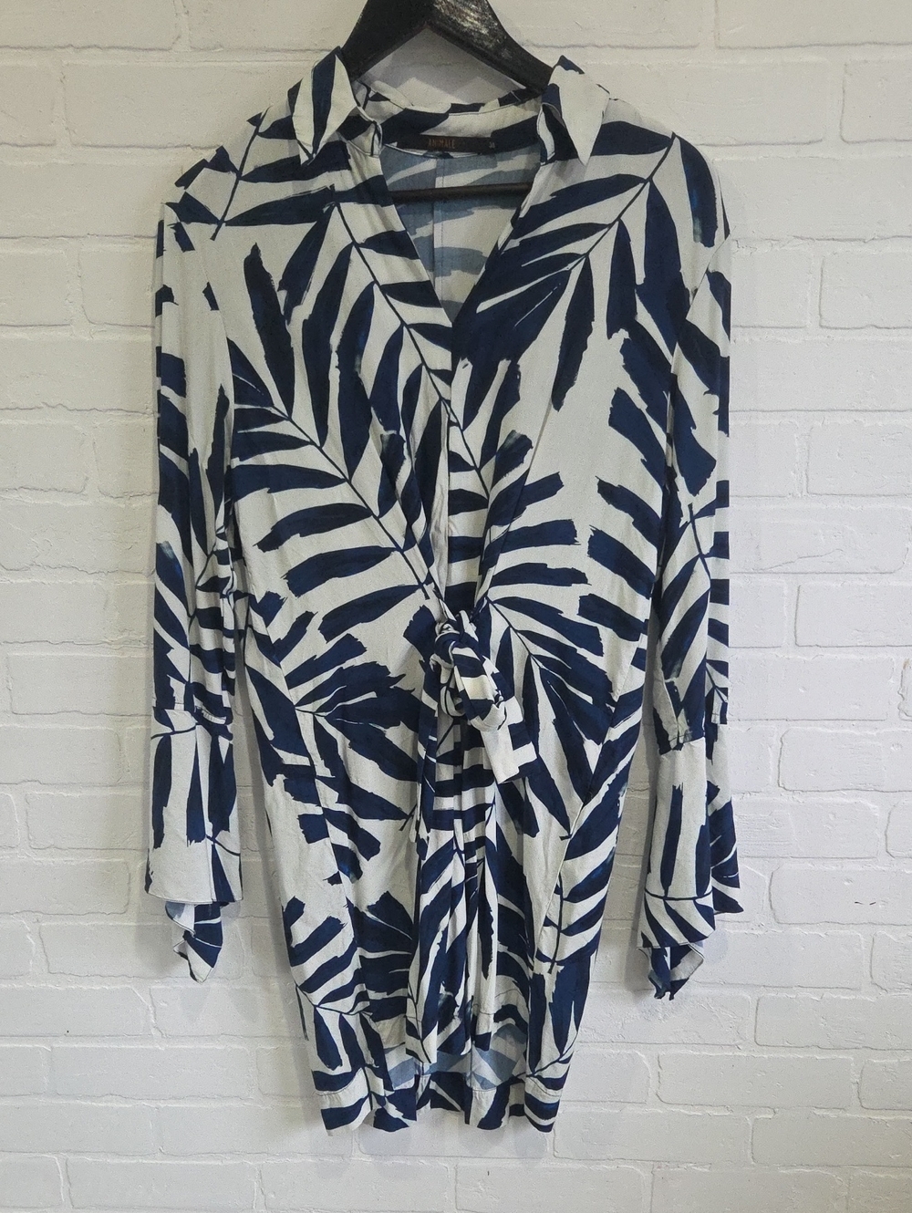 Animale White and Navy Blue Tropical Print Mini Dress